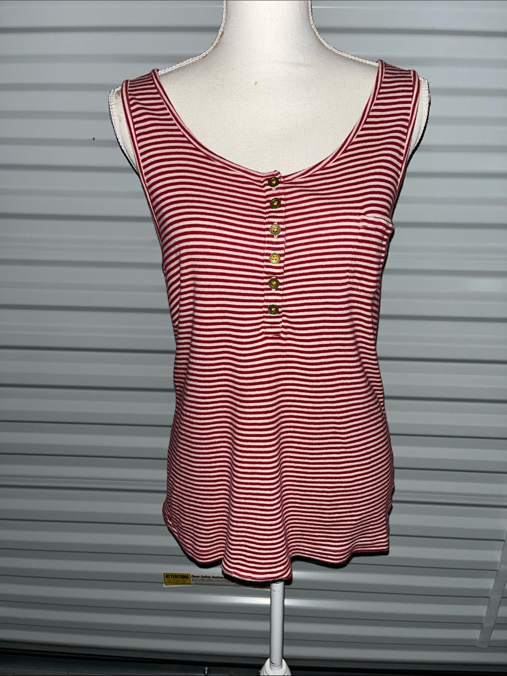 Magellan Striped Red & WhiteTank Top with Button Front